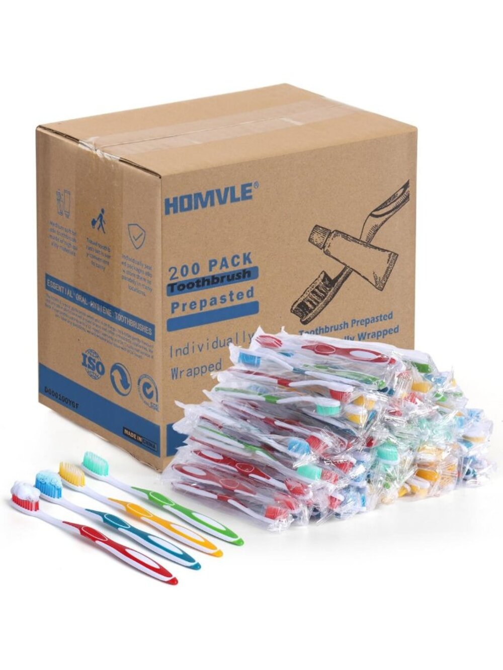 200 Packs Prepasted Disposable Toothbrushes - Bulk Individually Wrapped for